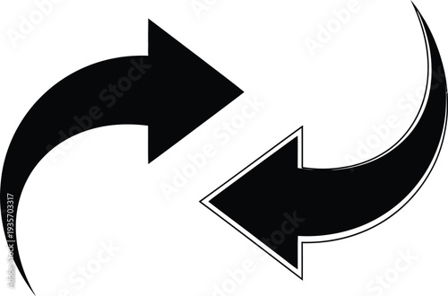 A pair of curved black arrows pointing in a circular motion on a white background