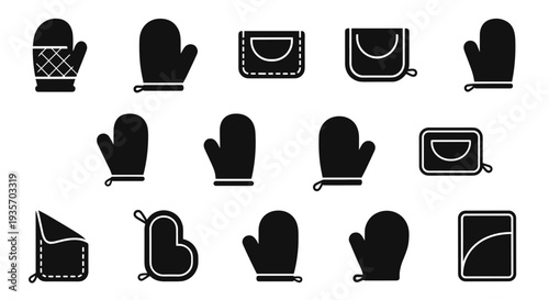 A collection of black and white icons representing various household objects on transparent background