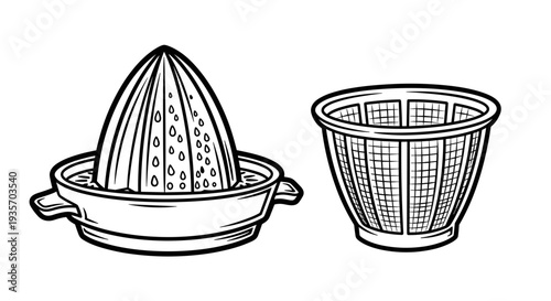 A traditional citrus juicer and grater displayed on a white background on transparent background