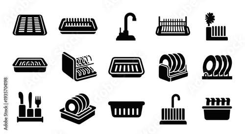 A collection of kitchen and dining icons on transparent background