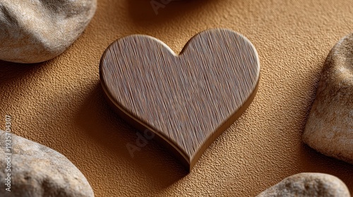 Romantic Wooden Heart and Stones for Valentine's Day Decor