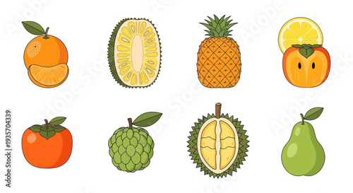 Cartoon fruit assortment isolated on white