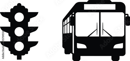 Traffic light and bus silhouette graphic