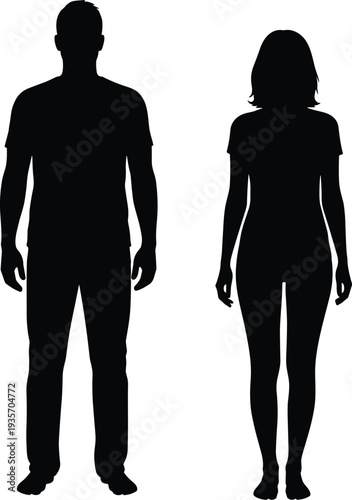 Black silhouettes of man and woman standing side by side people