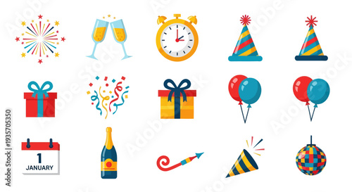 Celebration elements party icons set