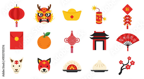 Chinese new year festive icon set