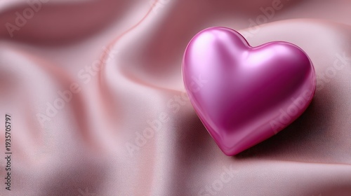 Romantic Valentine's Day Heart on Pink Silk Fabric