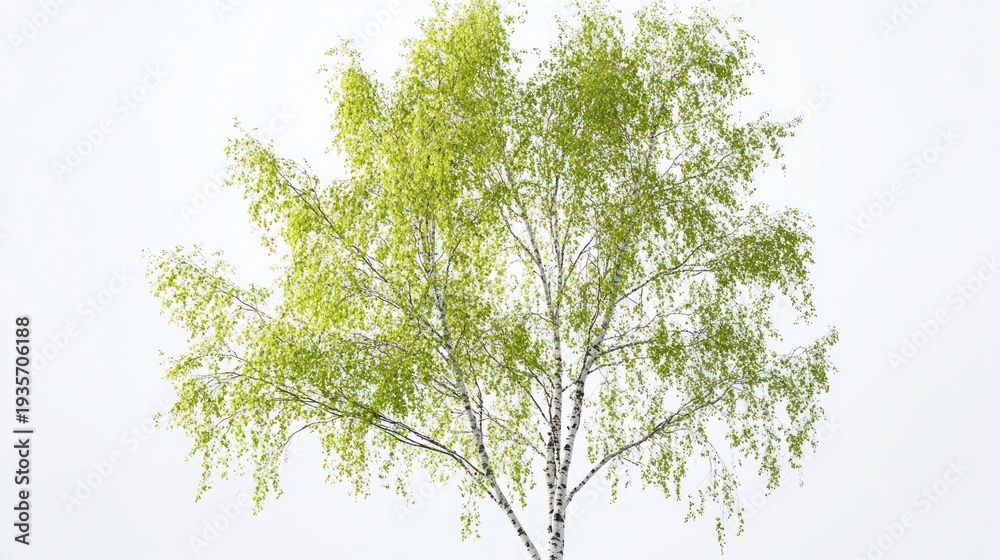 Fototapeta premium Fresh spring birch tree against white