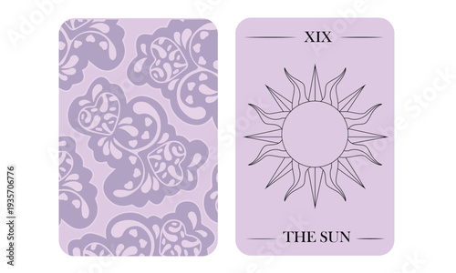 The Sun Tarot Card XIX – Minimal Lavender Major Arcana Vector Illustration