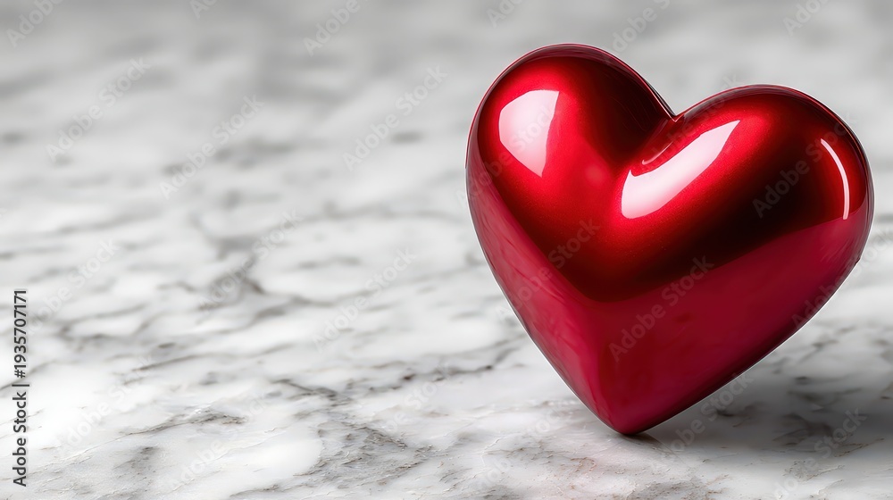 Fototapeta premium Glossy Red Heart on Marble Surface - Valentine's Day Romantic Love