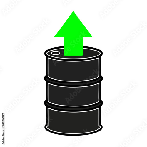 Black Oil Barrel with Green Upward Arrow on Transparent Background, Rising Oil Prices, Energy Market Growth and Petroleum Industry Increase Concept Illustration