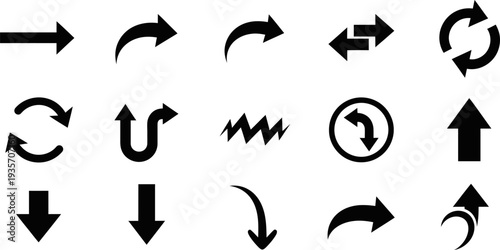 Various directional and rotational arrow symbols in black and white
