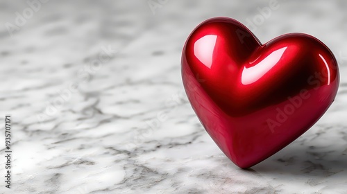 Glossy Red Heart on Marble Surface - Valentine's Day Romantic Love