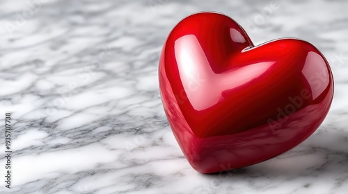 Shiny Red Heart on Marble Surface for Valentine's Day Romantic Decor