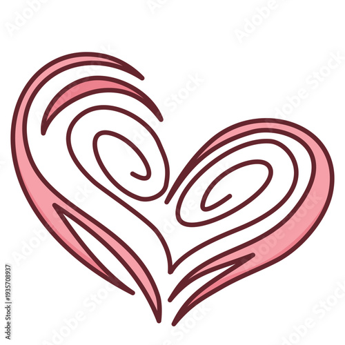 Pink swirl heart graphic element with curved line art design