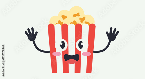 Cartoon popcorn bucket with cheerful expression for entertainment design