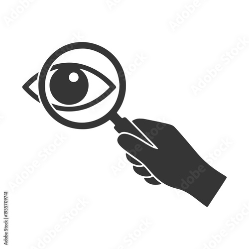 ルーペを持つ手のシルエットアイコン　目