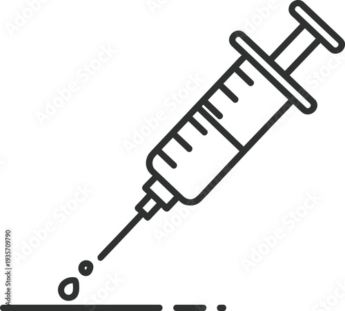 A simple black and white line drawing of a medical syringe