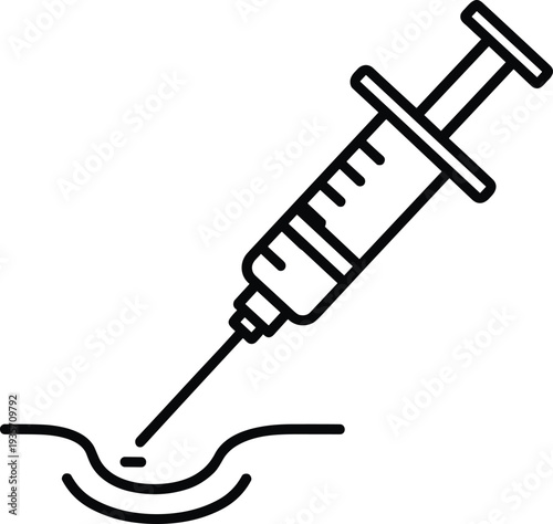 Simple black and white line drawing of a medical syringe injecting fluid