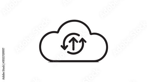 Minimalist Cloud Computing Icon Featuring Synchronized Upload and Download Arrows for Data Storage and Network Sync