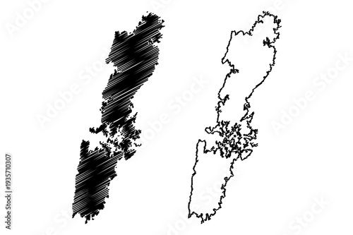 Tsushima island (Japan, East Asia, Japanese archipelago) map vector illustration, scribble sketch Tsushima map