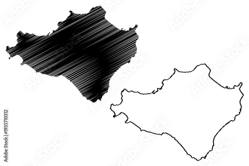 Teshima island (Japan, East Asia, Japanese archipelago) map vector illustration, scribble sketch Teshima map