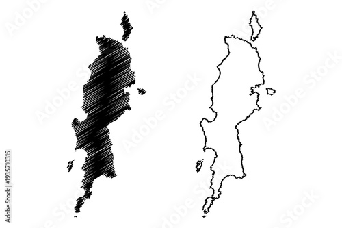 Tokashiki island (Japan, East Asia, Japanese archipelago, Kerama Islands) map vector illustration, scribble sketch Tugaifigai map