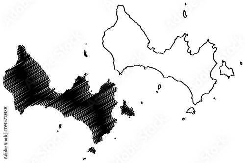 Uke island (Japan, East Asia, Japanese archipelago, Amami Islands) map vector illustration, scribble sketch Ukejima map