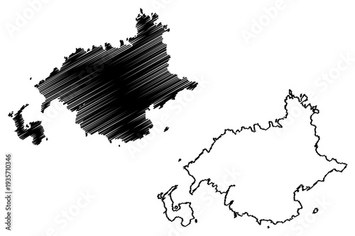 Uku-jima and Tera island (Japan, East Asia, Japanese archipelago) map vector illustration, scribble sketch Ukujima map