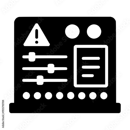 Control panel with warning and document icons on a digital interface