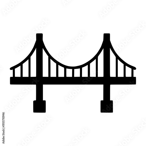 Classic suspension bridge spanning a calm body of water with twin towers and cables.