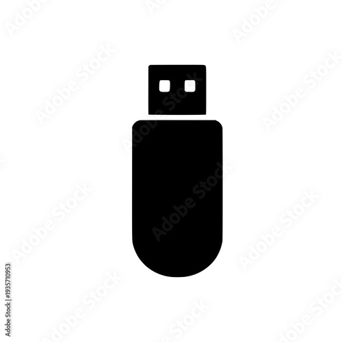 A sleek black usb flash drive icon with two connectors on the top