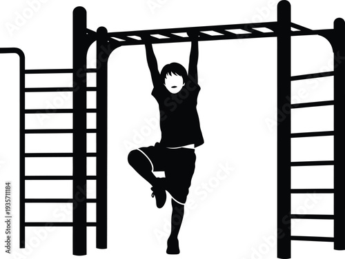 A person engaging in physical activity on an outdoor fitness playground equipment