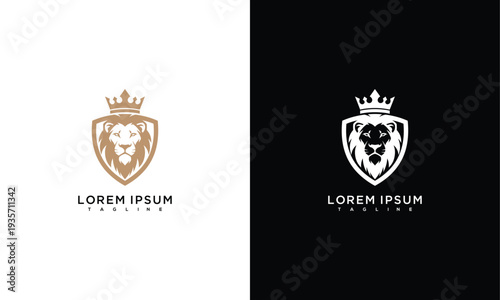 Royal Lion Head Shield Crown Logo Design - Majestic Animal Emblem for Luxury Branding.