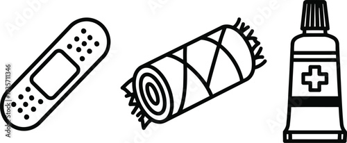 Vector of First aid kit icons with band aid gauze and antiseptic cream