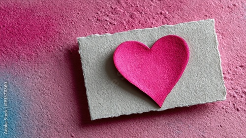Romantic Pink Heart on Handmade Paper for Valentine's Day Love