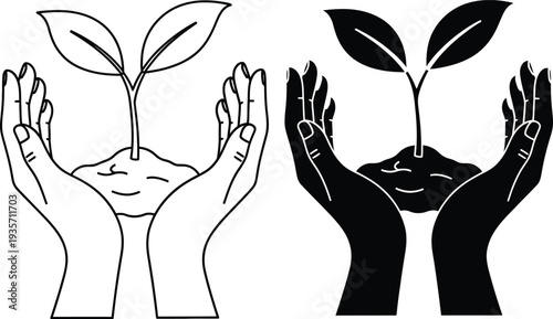 Diverse hands nurturing growth and harmony with nature
