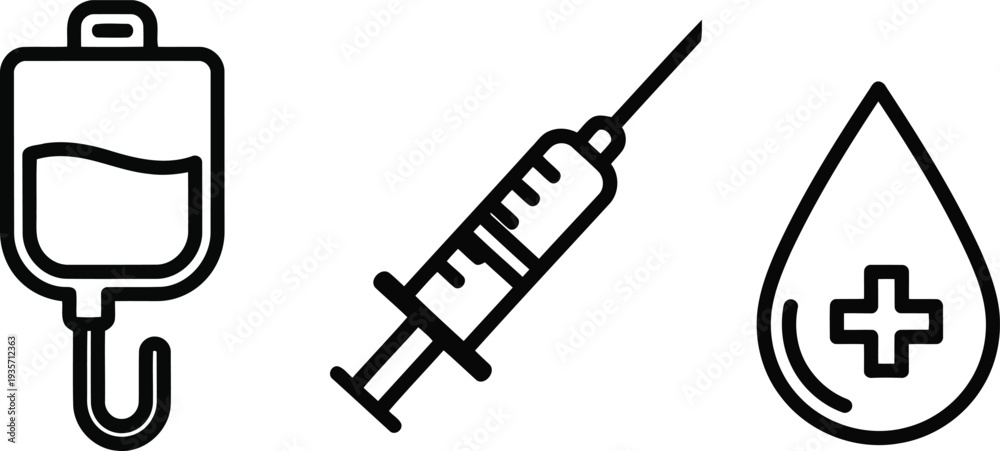 Obraz premium Vector of Blood donation symbols with iv bag syringe and drop