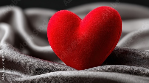 Romantic Red Heart on Luxurious Silver Silk for Valentine's Day