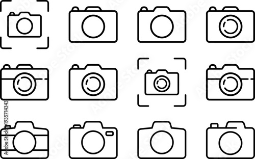 Collection of simple camera icons in various styles and compositions.