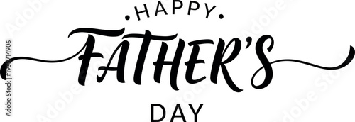 Happy Father's Day elegant black calligraphy lettering on white background, handwritten greeting card design,