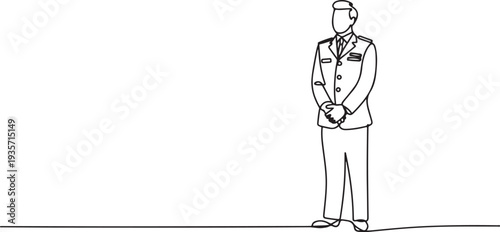 a state official wears a uniform while being respectful . Professional work job uniform.one line vector illustration with white background