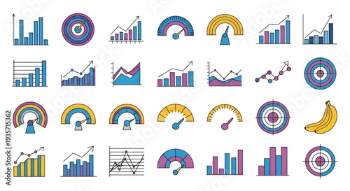 Set of financial and business icons for data visualization and analysis
