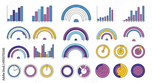 Set of various flat design statistical charts and diagrams on white