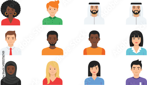 Diverse People Avatar Set with Men and Women Different Ethnicities Hairstyles and Modern User Profile Characters Flat Vector Illustration.