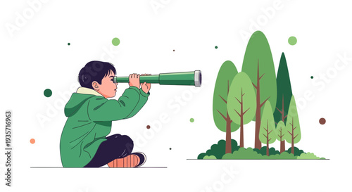 Young Explorer Gazing Through Telescope Discovering Nature's Wonders