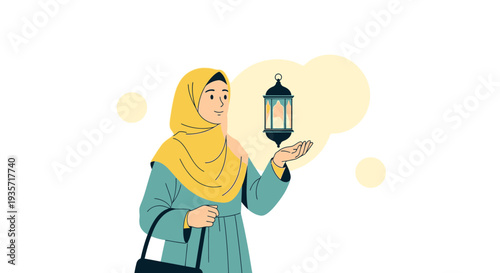 Young Muslim Woman Holding Decorative Lantern With Gentle Smile