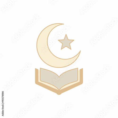 Islamic symbol with crescent moon, star, and open book