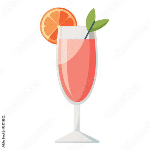 Refreshing Pink Cocktail Drink in a Tall Glass Garnished with a Bright Orange Slice and Green Leaf
