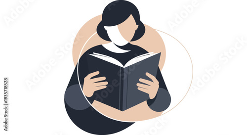 Woman reading book illustration education knowledge study concept